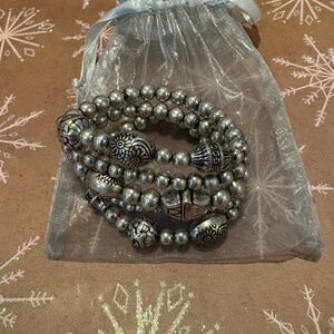 Silver Beaded Bracelet Set